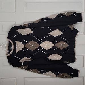 Woods&Gray mens chunky argyle long sleeve sweater sz L Academia preppy